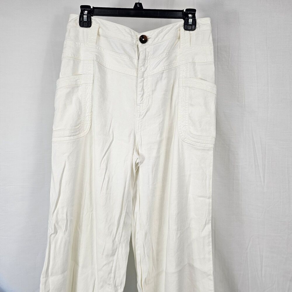 Anthropologie Women's Size 29 White Linen Blend Wide Leg Pants Tie Waist - Picture 2 of 6
